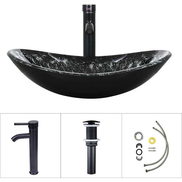 Minoky Boat Shape Bathroom Artistic Tempered Glass Vessel Sink with